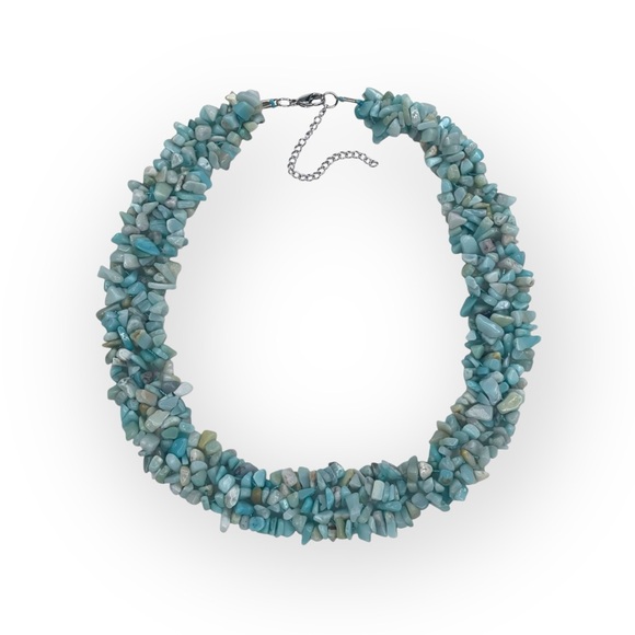 new Larimar Dolphin Stone Collar Necklace ❤︎ Woven Chips ❤︎ Stones Gems Crystals - Picture 2 of 16